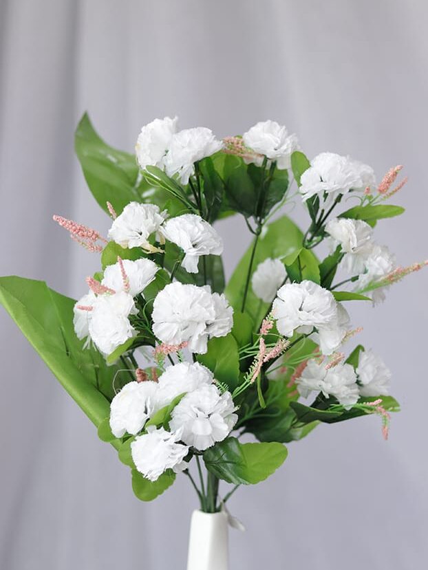 Clavel con Hojas- Blanco - Flores Artificiales Envios a Bogotá y toda Colombia | Dkora Colombia