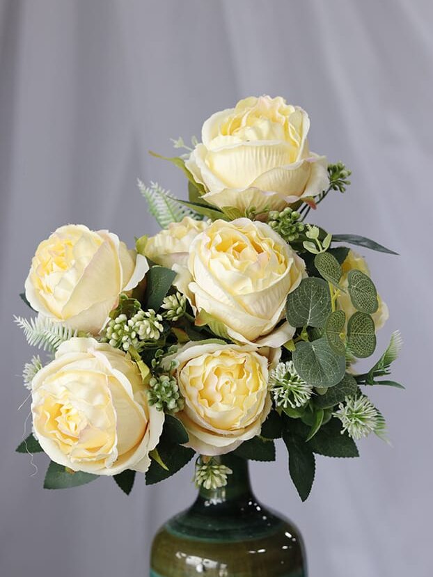 Rosa con Follaje por 10 – Champaña - Flores Artificiales Envios a Bogotá y toda Colombia | Dkora Colombia