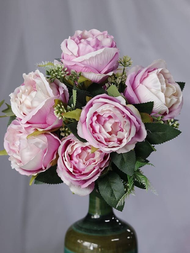 Rosa con Follaje por 10 – Lila - Flores Artificiales Envios a Bogotá y toda Colombia | Dkora Colombia