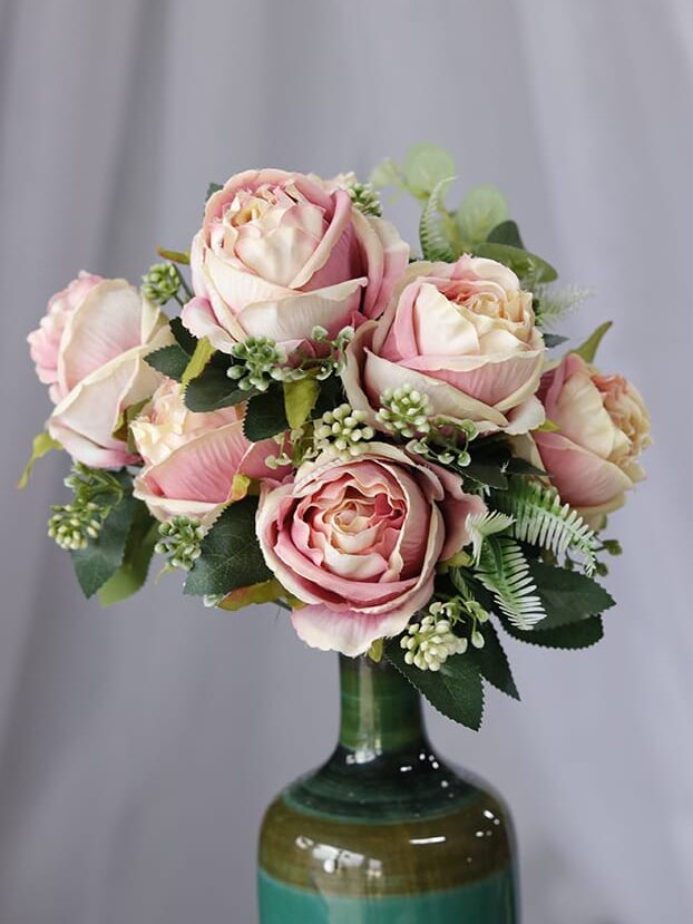 Rosa con Follaje por 10 – Salmon - Flores Artificiales Envios a Bogotá y toda Colombia | Dkora Colombia