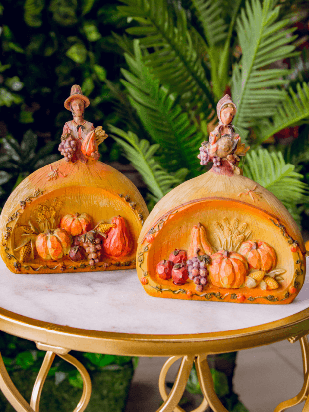 Pareja de Agricultores en cúpula – Naranja y Café - Decora tu Hogar Envios a Bogotá y toda Colombia | Dkora Colombia