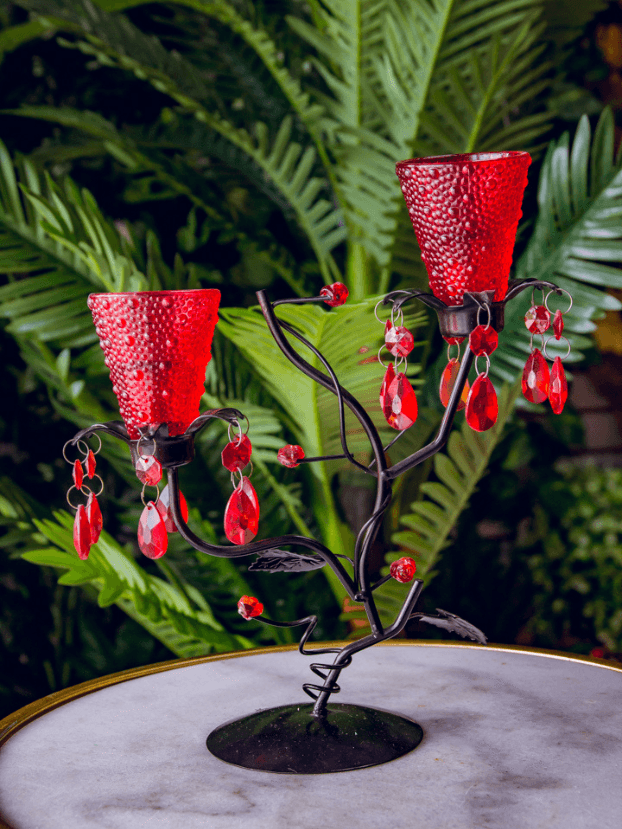 Candelabro Copa Texturizada por 2- Rojo - Candelabros Envios a Bogotá y toda Colombia | Dkora Colombia