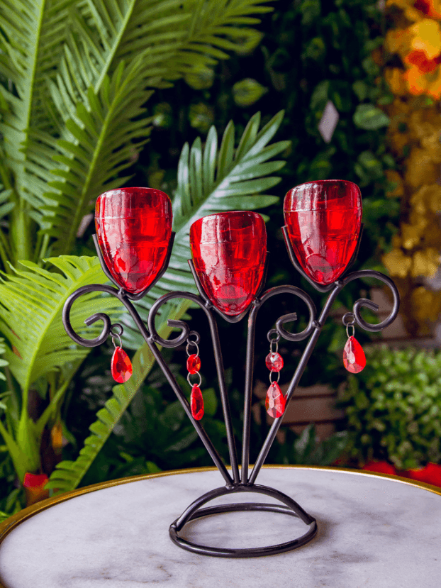 Candelabro Copa por 3 – Rojo Translucido - Candelabros Envios a Bogotá y toda Colombia | Dkora Colombia