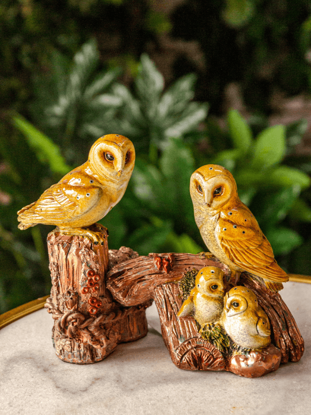 Familia lechuzas por 4 – Amarillo y marrones - Decora tu Hogar Envios a Bogotá y toda Colombia | Dkora Colombia