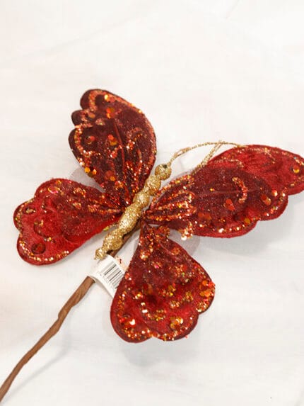 Mariposa Tela Gamuzada- Rojo - Decora tu Navidad Envios a Bogotá y toda Colombia | Dkora Colombia