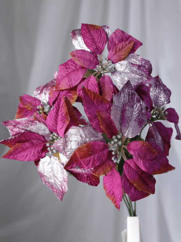 Ramo Flor de Navidad por 5 varas – Bicolor Fucsia y Plata - Decora tu Navidad Envios a Bogotá y toda Colombia | Dkora Colombia