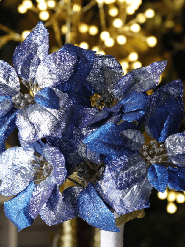 Ramo Flor de Navidad por 5 varas –Azul Metalizado - Decora tu Navidad Envios a Bogotá y toda Colombia | Dkora Colombia