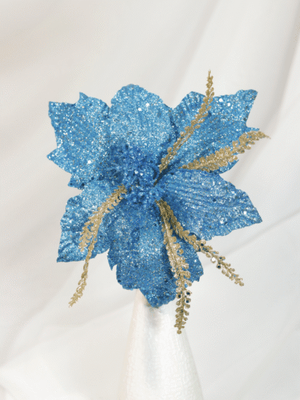 Flor de Navidad por 6 pétalos – Azul y dorada - Decora tu Navidad Envios a Bogotá y toda Colombia | Dkora Colombia