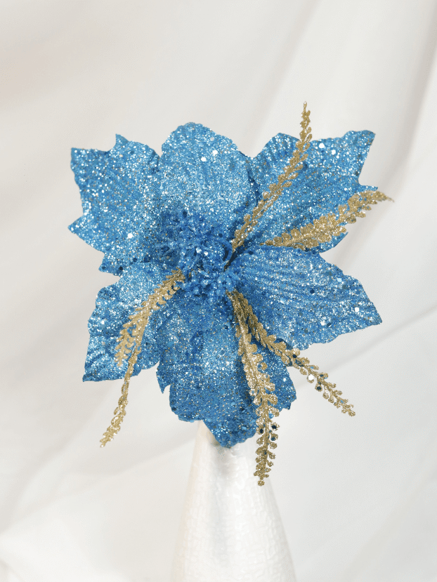 Flor de Navidad por 6 pétalos – Azul y dorada - Decora tu Navidad Envios a Bogotá y toda Colombia | Dkora Colombia