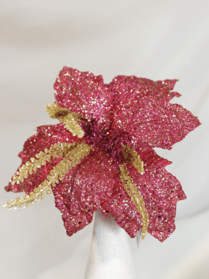 Flor de Navidad por 6 pétalos – Fuscia y dorada - Decora tu Navidad Envios a Bogotá y toda Colombia | Dkora Colombia