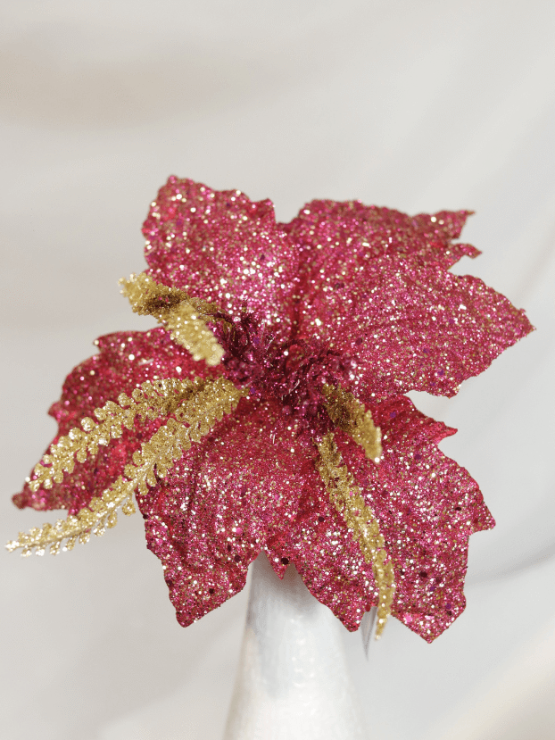 Flor de Navidad por 6 pétalos – Fuscia y dorada - Decora tu Navidad Envios a Bogotá y toda Colombia | Dkora Colombia