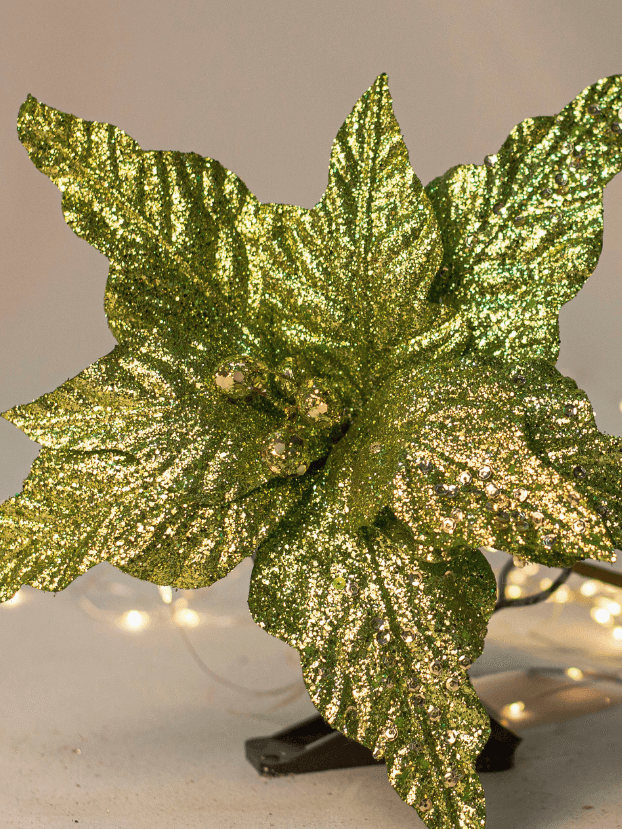 Flor de Navidad por 8 pétalos – Verde Escarchado - Decora tu Navidad Envios a Bogotá y toda Colombia | Dkora Colombia