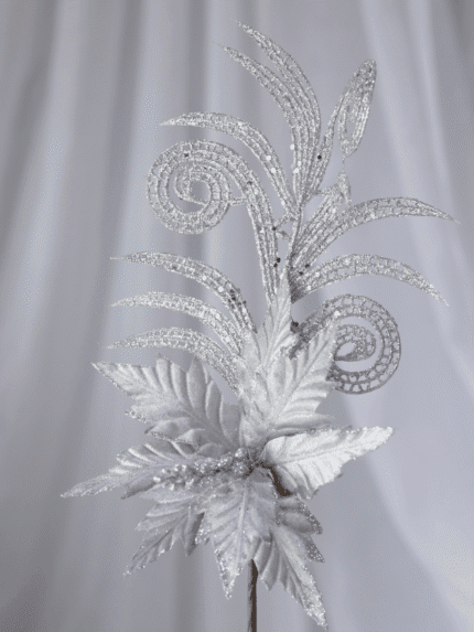 Flor de Navidad con follaje – Plata - Decora tu Navidad Envios a Bogotá y toda Colombia | Dkora Colombia