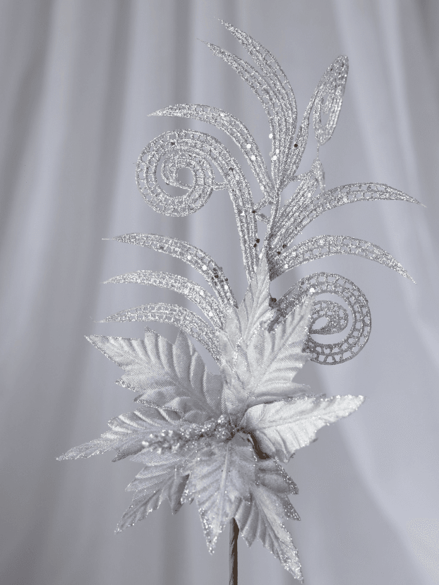 Flor de Navidad con follaje – Plata - Decora tu Navidad Envios a Bogotá y toda Colombia | Dkora Colombia