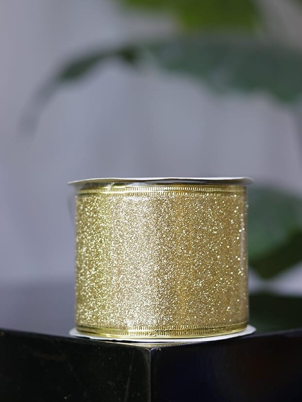 Cinta 10 yardas – Poliéster escarchado con alambre al tono Dorada - Cintas Envios a Bogotá y toda Colombia | Dkora Colombia