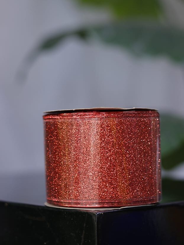 Cinta 10 yardas – Poliéster escarchado con alambre al tono Roja - Cintas Envios a Bogotá y toda Colombia | Dkora Colombia