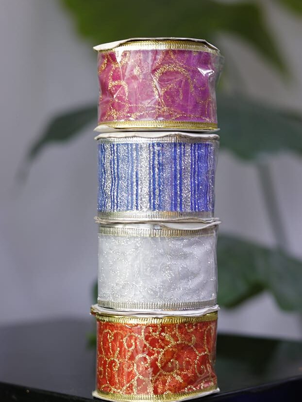 Cinta de organza transparente con figuras plateadas y brillo elegante - Cintas Envios a Bogotá y toda Colombia | Dkora Colombia