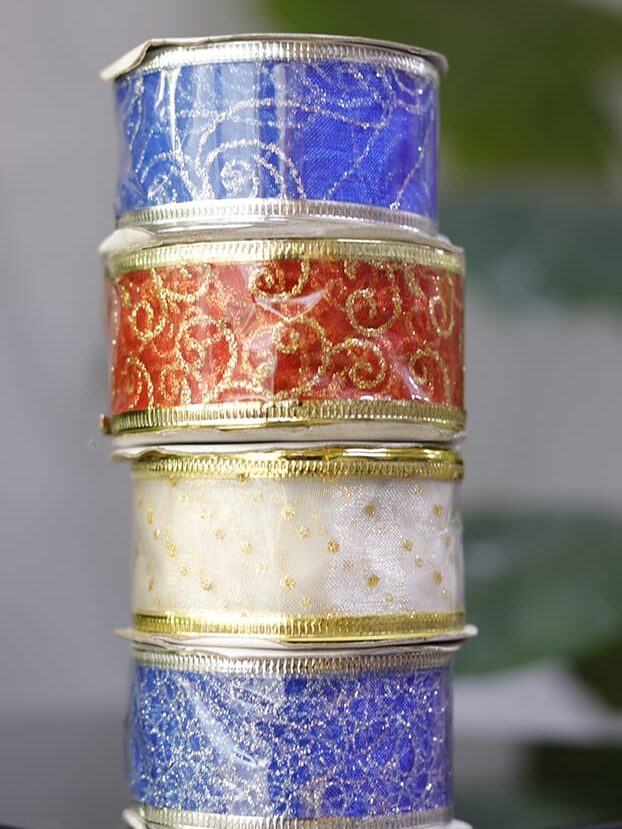 Cinta de organza semitransparente con figuras escarchadas, cuatro modelos disponibles - Cintas Envios a Bogotá y toda Colombia | Dkora Colombia