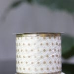 Cinta 10 yardas – Organza oro rosa con ondas blancas, puntos dorados y borde dorado - Cintas Envios a Bogotá y toda Colombia | Dkora Colombia