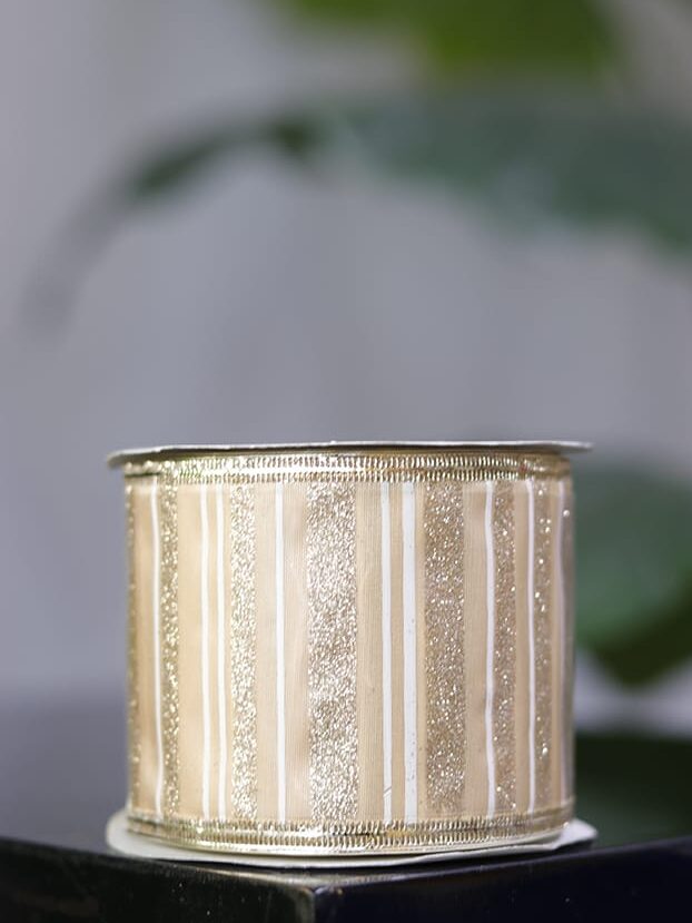 Cinta de organza con líneas doradas y blancas, borde alambrado - Cintas Envios a Bogotá y toda Colombia | Dkora Colombia