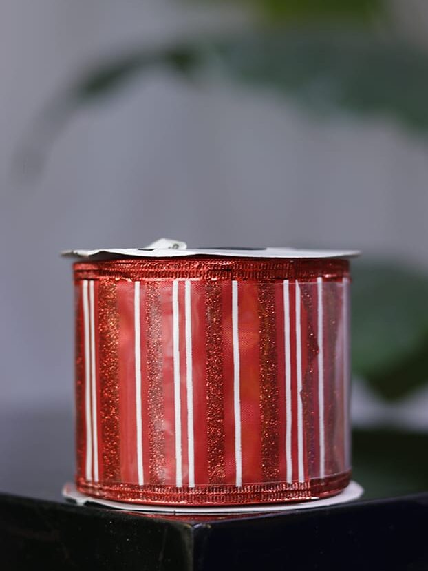 Cinta de organza con líneas rojas y blancas, borde alambrado - Cintas Envios a Bogotá y toda Colombia | Dkora Colombia