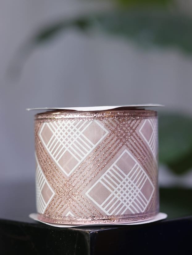 Cinta jacquard oro rosa con rombos escarchados y borde alambrado - Cintas Envios a Bogotá y toda Colombia | Dkora Colombia