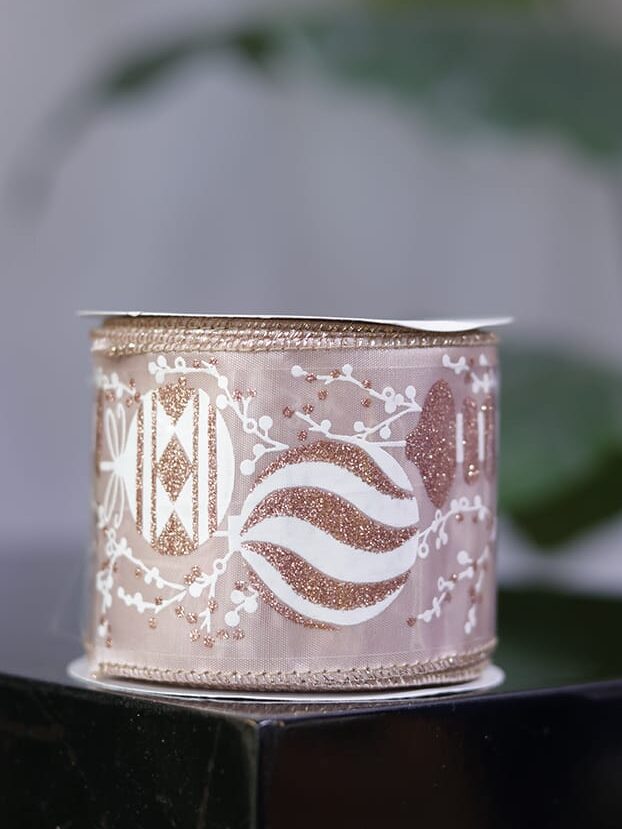 Cinta jacquard oro rosa con globos escarchados y borde alambrado - Cintas Envios a Bogotá y toda Colombia | Dkora Colombia