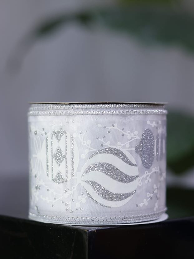 Cinta jacquard plateada con globos escarchados y borde alambrado - Cintas Envios a Bogotá y toda Colombia | Dkora Colombia