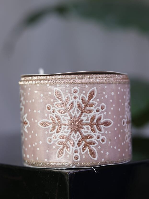 Cinta jacquard palo rosa con copos escarchados y borde alambrado - Cintas Envios a Bogotá y toda Colombia | Dkora Colombia
