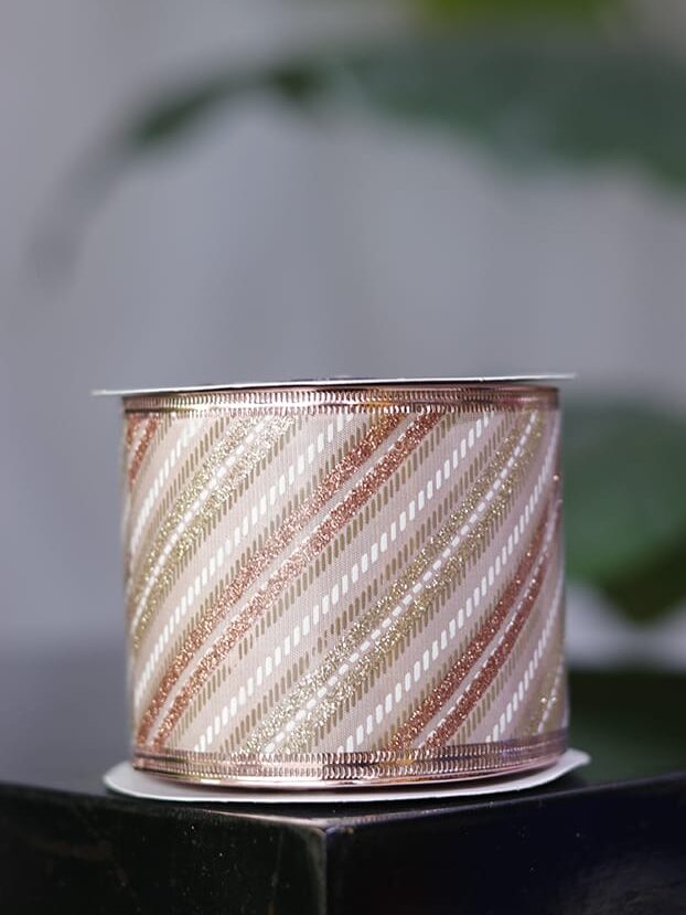 Cinta con rayas oro rosa, dorado y blanco, borde alambrado - Cintas Envios a Bogotá y toda Colombia | Dkora Colombia