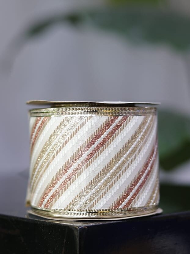 Cinta color crema con rayas escarchadas bicolor y borde alambrado - Cintas Envios a Bogotá y toda Colombia | Dkora Colombia