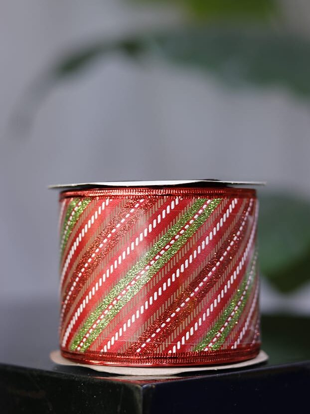 Cinta roja alambrada con rayas verdes y blancas, 10 yardas - Cintas Envios a Bogotá y toda Colombia | Dkora Colombia