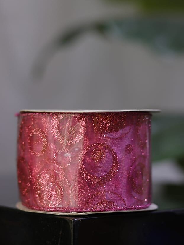 Cinta fucsia de organza alambrada con círculos escarchados, 10 yardas - Cintas Envios a Bogotá y toda Colombia | Dkora Colombia