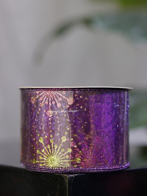 Cinta de organza morada alambrada con estrellas y copos, 10 yardas - Cintas Envios a Bogotá y toda Colombia | Dkora Colombia