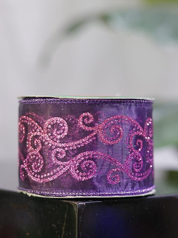 Cinta de organza morada alambrada con remolinos fucsia, 10 yardas - Cintas Envios a Bogotá y toda Colombia | Dkora Colombia