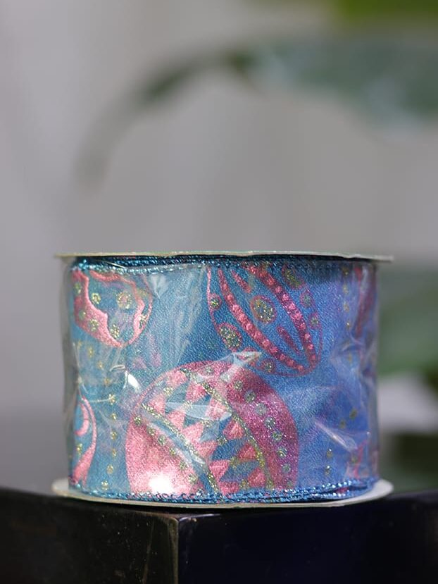 Cinta de organza turquesa alambrada con bolas fucsia, 10 yardas - Cintas Envios a Bogotá y toda Colombia | Dkora Colombia