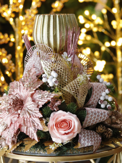 Arreglo Navideño dorado con rosado - Arreglos Navideños Envios a Bogotá y toda Colombia | Dkora Colombia