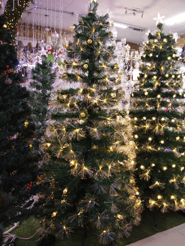 Árbol LED y fibra óptica de 2,10 m con faroles cálidos - Árboles de Navidad Envios a Bogotá y toda Colombia | Dkora Colombia