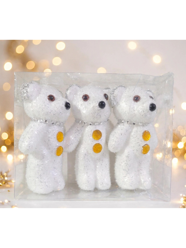 Set x3 Osos Blancos Brillantes 9 cm - Decora tu Navidad Envios a Bogotá y toda Colombia | Dkora Colombia