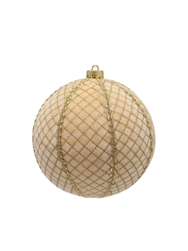 Bola Terciopelo Crema con Encaje Dorado - Bolas Navideñas adornos de Navidad, árbol de Navidad | Dkora Colombia