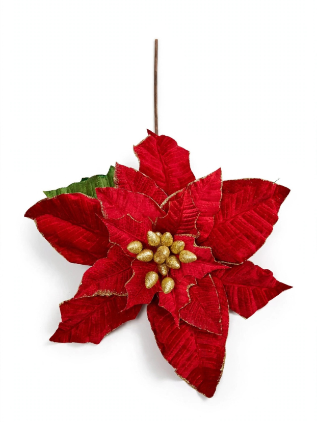 Poinsettia Jumbo de Terciopelo con Borde Dorado - Decora tu Navidad Envios a Bogotá y toda Colombia | Dkora Colombia
