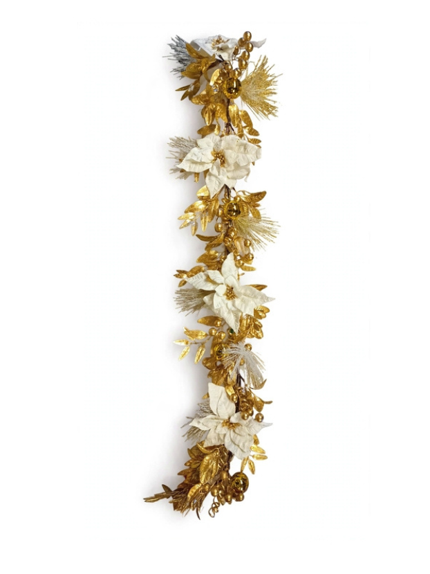 Guirnalda Poinsettia Blanco y Dorado 1,70 m - Decora tu Navidad Envios a Bogotá y toda Colombia | Dkora Colombia