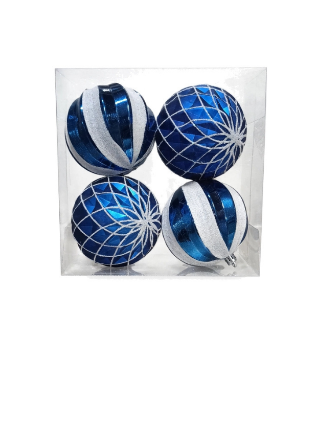Set 4 Esferas Azul y Blanco 10 cm - Bolas Navideñas adornos de Navidad, árbol de Navidad | Dkora Colombia