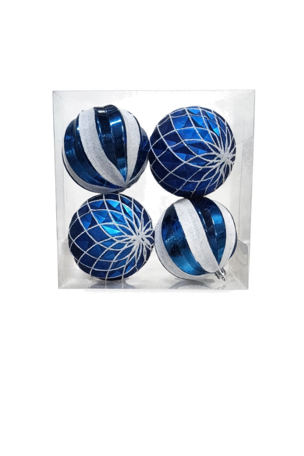 831-239-2430DB Set 4 Esferas Azul y Blanco 10 cm - Bolas Navideñas adornos de Navidad, árbol de Navidad | Dkora Colombia