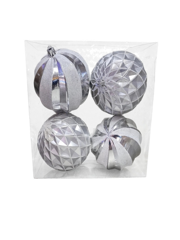 Set 4 Esferas Plata y Blanco 10 cm - Bolas Navideñas adornos de Navidad, árbol de Navidad | Dkora Colombia