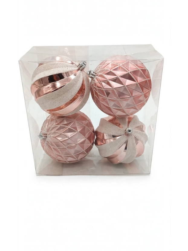 Set 4 Esferas Palo Rosa y Blanco 10 cm - Bolas Navideñas adornos de Navidad, árbol de Navidad | Dkora Colombia