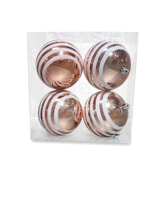 Set 4 Esferas Oro Rosa con Líneas Blancas - Bolas Navideñas adornos de Navidad, árbol de Navidad | Dkora Colombia