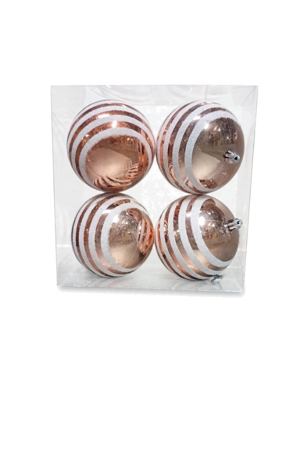 831-239-2559Z10 Set 4 Esferas Oro Rosa con Líneas Blancas - Bolas Navideñas adornos de Navidad, árbol de Navidad | Dkora Colombia