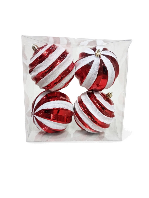 Set 4 Esferas Caramelo Rojo y Blanco 10 cm - Bolas Navideñas adornos de Navidad, árbol de Navidad | Dkora Colombia