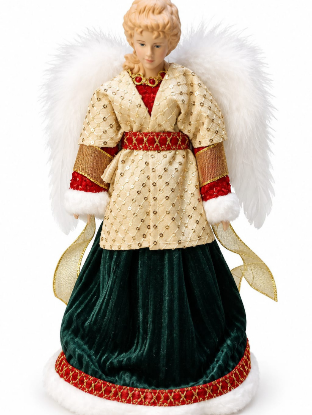 Ángel para Punta de Árbol Rojo, Verde y Dorado 32 cm - Decora tu Navidad Envios a Bogotá y toda Colombia | Dkora Colombia